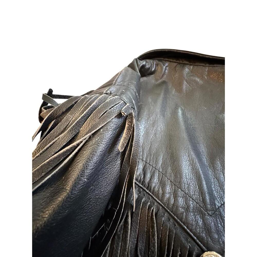 Womens Vintage Harley Davidson Black Leather Fringe Motorcycle Biker Jacket 14 - Picture 14 of 16